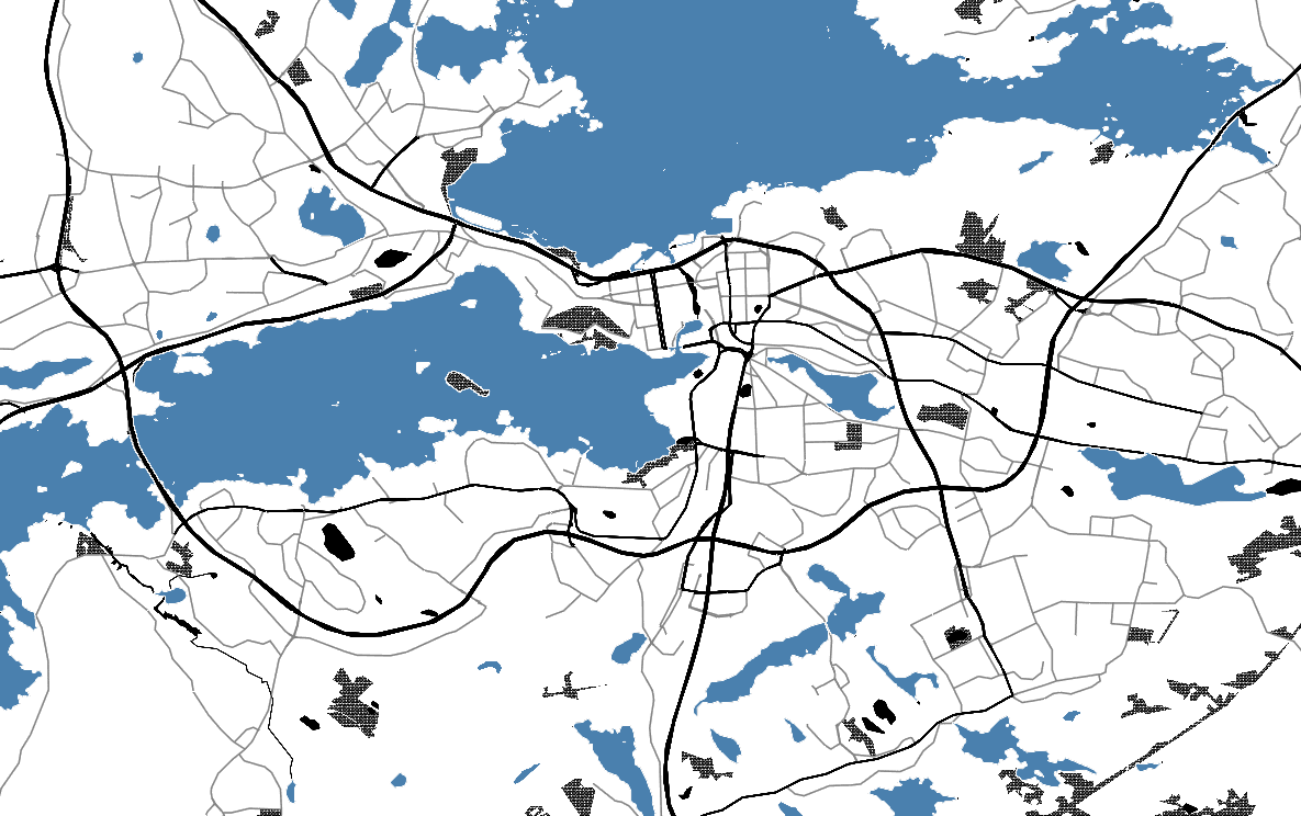 Kartta Tampereen keskustasta